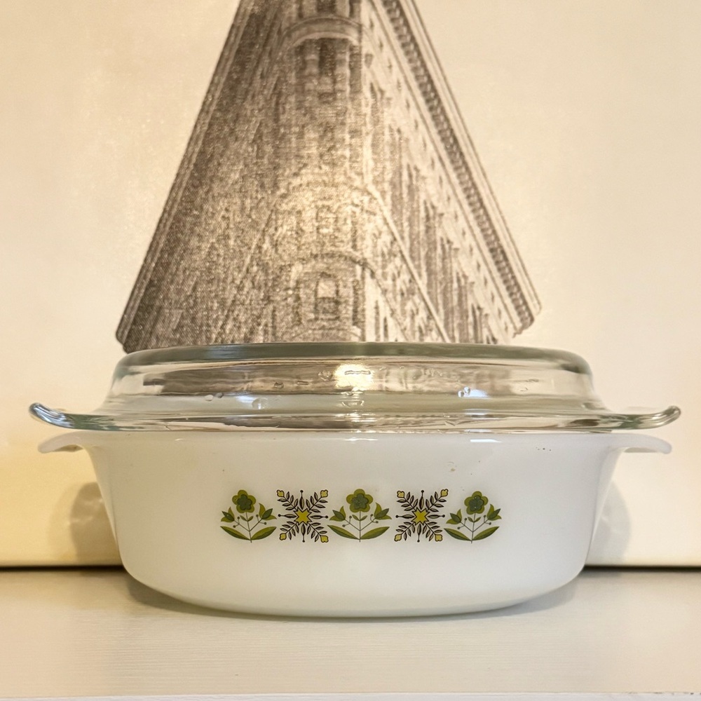 Vintage Fire King Casserole Dish with Lid Meadow Green